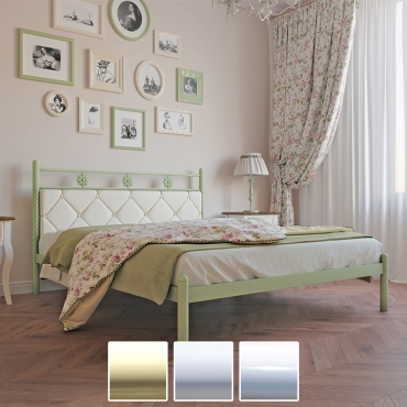 Кровать металлическая Белла, бежевый/белый бархат/белый (Металл-Дизайн)