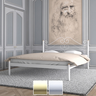 Кровать металлическая Адель, бежевый/белый бархат (Металл-Дизайн)