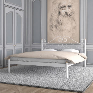 Кровать металлическая Адель, бежевый/белый бархат (Металл-Дизайн)