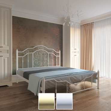 Кровать металлическая Кармен, бежевый/белый бархат (Металл-Дизайн)