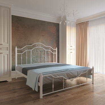 Кровать металлическая Кармен, бежевый/белый бархат (Металл-Дизайн)