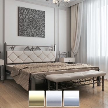 Кровать металлическая Стелла, бежевый/белый бархат/белый (Металл-Дизайн)