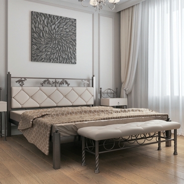 Кровать металлическая Стелла, бежевый/белый бархат/белый (Металл-Дизайн)