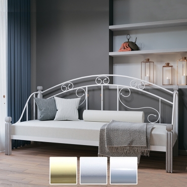Ліжко-диван металеве Орфей, бежевий/білий оксамит/білий (Метал-Дизайн)