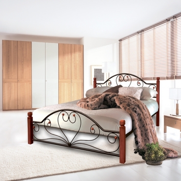 Кровать Джоконда на деревянных ногах, черная медь/коричневый/черное золото (Металл-Дизайн)