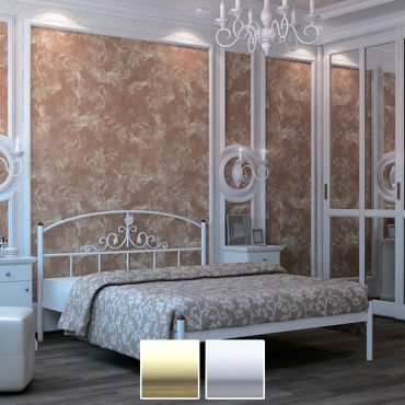 Кровать металлическая Кассандра, бежевый/белый бархат (Металл-Дизайн)
