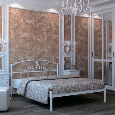 Кровать металлическая Кассандра, бежевый/белый бархат (Металл-Дизайн)