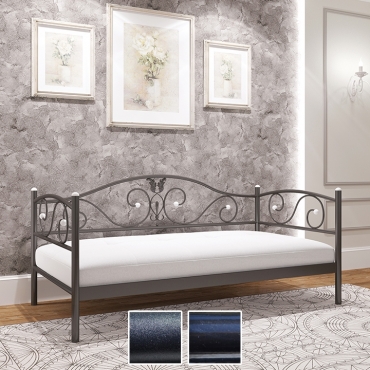 Ліжко-диван металеве Анжеліка міні, чорний оксамит/чорний (Метал-Дизайн)