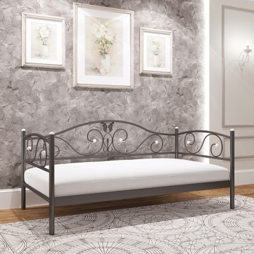 Ліжко-диван металеве Анжеліка міні, білий/чорна мідь/коричневий/чорне золото (Метал-Дизайн)