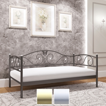 Ліжко-диван металеве Анжеліка міні, бежевий/білий оксамит (Метал-Дизайн)