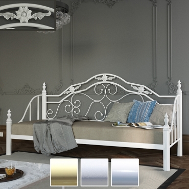 Кровать-диван металлическая Леон, бежевый/белый бархат/белый (Металл-Дизайн)
