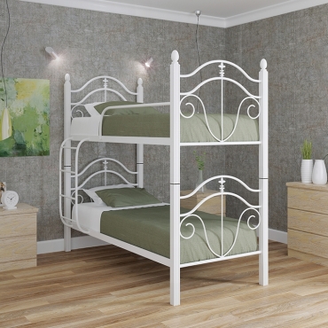 Двухъярусная разборная кровать Диана, бежевый/белый бархат/белый (Металл-Дизайн)