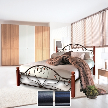 Кровать Джоконда на деревянных ногах, черный бархат/черный (Металл-Дизайн)