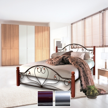 Ліжко Джоконда на дерев'яних ніжках, бордо/металік/палітра Bella Letto (Метал-Дизайн)