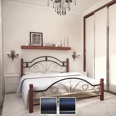 Кровать Диана на деревянных ногах, черный бархат/черный (Металл-Дизайн)