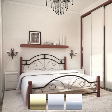 Ліжко Діана на дерев'яних ніжках, бежевий/білий оксамит/білий (Метал-Дизайн)