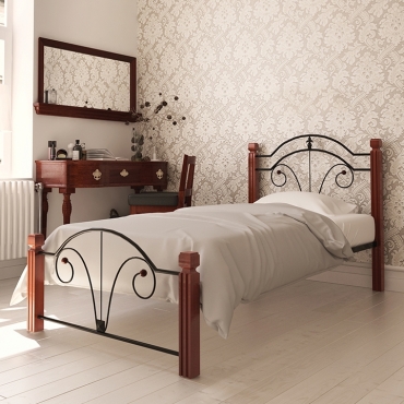 Ліжко Діана на дерев'яних ніжках, бежевий/білий оксамит/білий (Метал-Дизайн)