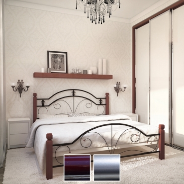Ліжко Діана на дерев'яних ніжках, бордо/металік/палітра Bella Letto (Метал-Дизайн)