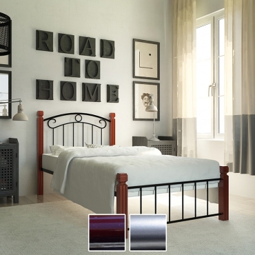 Ліжко Монро на дерев'яних ніжках, бордо/металік/палітра Bella Letto (Метал-Дизайн)