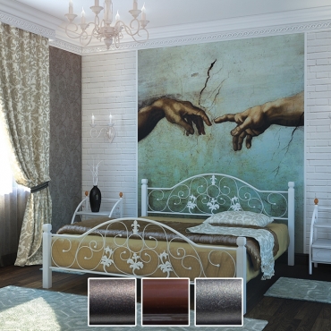 Ліжко Жозефіна на дерев'яних ніжках, чорна мідь/коричневий/чорне золото (Метал-Дизайн)