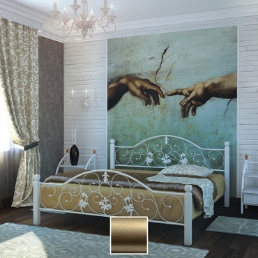 Ліжко Жозефіна на дерев'яних ніжках, золото/палітра Структура (Метал-Дизайн)