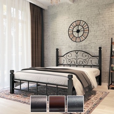 Кровать Анжелика на деревянных ногах, черная медь/коричневый/черное золото (Металл-Дизайн)