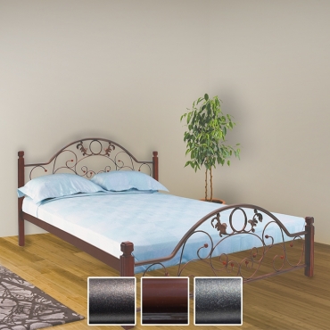 Ліжко Франческа на дерев'яних ніжках, чорна мідь/коричневий/чорне золото (Метал-Дизайн)