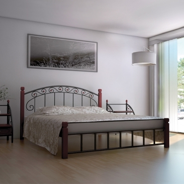 Ліжко Афіна на дерев'яних ніжках, чорний оксамит/чорний (Метал-Дизайн)