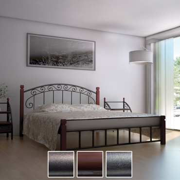 Ліжко Афіна на дерев'яних ніжках, чорна мідь/коричневий/чорне золото (Метал-Дизайн)