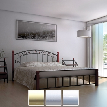 Кровать Афина на деревянных ногах, бежевый/белый бархат/белый (Металл-Дизайн)