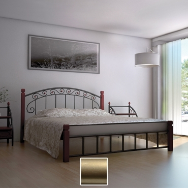Кровать Афина на деревянных ногах, золото/палитра Структура (Металл-Дизайн)