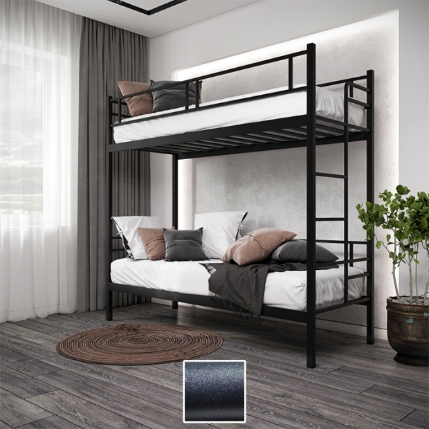 Двохярусне ліжко Квадро LOFT, чорний оксамит (Метал-Дизайн)